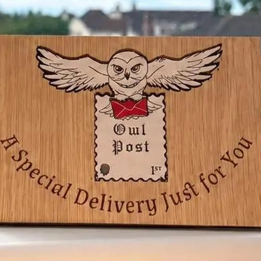 Owl Post Special Delivery Wooden Christmas Card