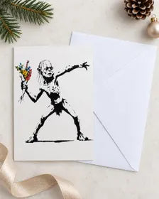 Merry Christmas Creature Throwing Flowers - Street Art Style Christmas Card - A5 Art Print or Wall Art