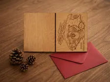 Cosy Cottage Christmas Card - Wooden Engraved Fantasy Home Card - Keepsake & Envelope