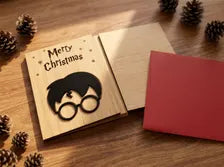 Wizard Silhouette Christmas Card - Kids Wooden Engraved Card - Magical Gift - Keepsake & Envelope