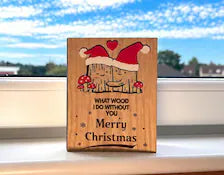 Christmas Card - What WOOD I Do Without You - Tree Christmas Card - Cute Funny Wooden Engraved Keepsake & Envelope
