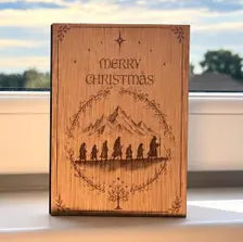 Journey Christmas Card - Silhouette Snowy Mountain Wooden Engraved Card - Adventure Fantasy Gift - Keepsake & Envelope