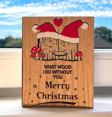 Christmas Card - What WOOD I Do Without You - Tree Christmas Card - Cute Funny Wooden Engraved Keepsake & Envelope