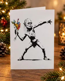 Merry Christmas Creature Throwing Flowers - Street Art Style Christmas Card - A5 Art Print or Wall Art