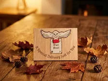Special Delivery Christmas Card - Owl Post Wooden Engraved Card - Magical Gift - Keepsake & Envelope