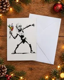 Merry Christmas Creature Throwing Flowers - Street Art Style Christmas Card - A5 Art Print or Wall Art