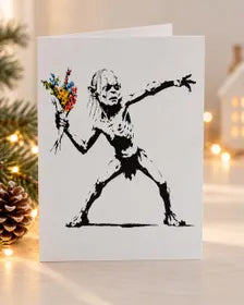 Merry Christmas Creature Throwing Flowers - Street Art Style Christmas Card - A5 Art Print or Wall Art