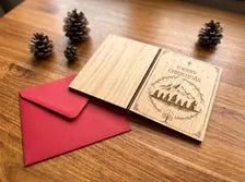 Journey Christmas Card - Silhouette Snowy Mountain Wooden Engraved Card - Adventure Fantasy Gift - Keepsake & Envelope