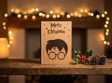 Wizard Silhouette Christmas Card - Kids Wooden Engraved Card - Magical Gift - Keepsake & Envelope