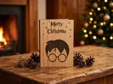 Wizard Silhouette Christmas Card - Kids Wooden Engraved Card - Magical Gift - Keepsake & Envelope