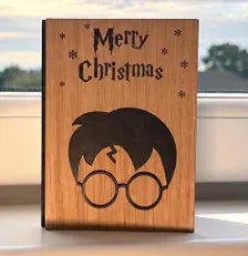 Wizard Silhouette Christmas Card - Kids Wooden Engraved Card - Magical Gift - Keepsake & Envelope