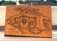 Cosy Cottage Christmas Card - Wooden Engraved Fantasy Home Card - Keepsake & Envelope