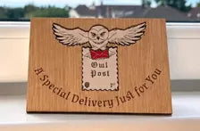 Special Delivery Christmas Card - Owl Post Wooden Engraved Card - Magical Gift - Keepsake & Envelope