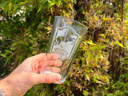 Prancing Pony Engraved Pint Glass, Personalised, another view