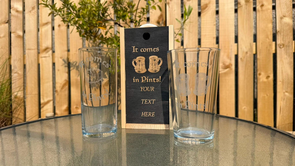 It Comes in Pints Barrel Engraved Pint Glass, Personalised, another view