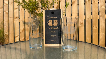 It Comes in Pints Barrel Engraved Pint Glass, Personalised, another view