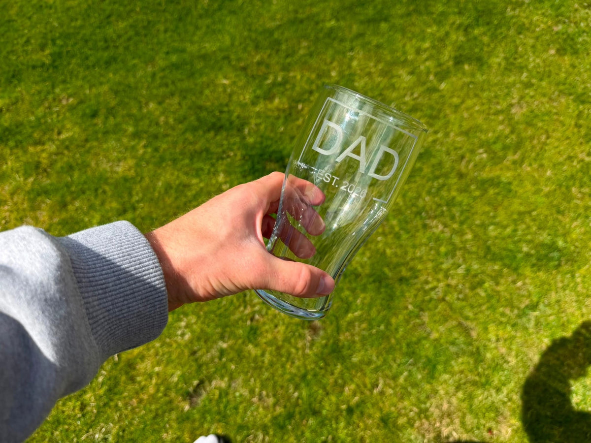 Dad Est Date Engraved Pint Glass, Personalised, another view