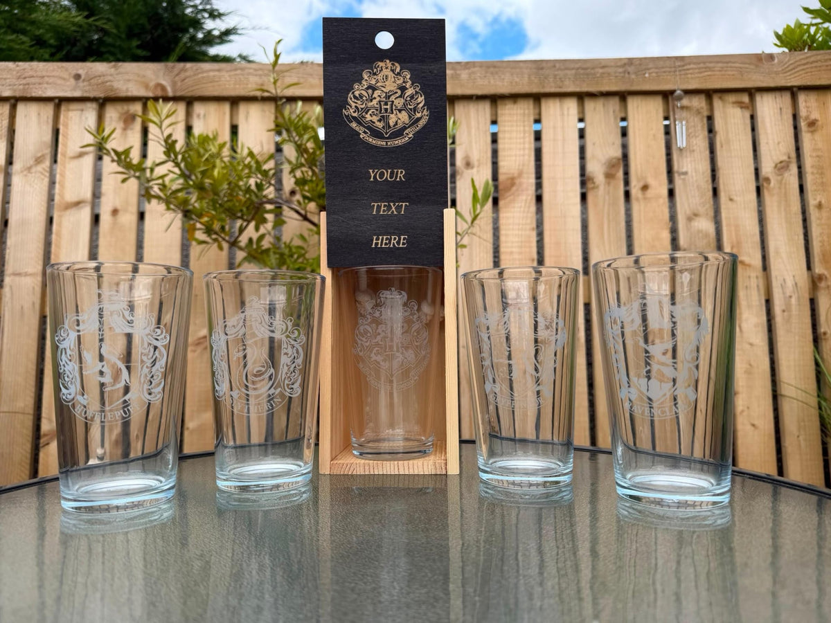 Hogwarts Shield Engraved Pint Glass, another view