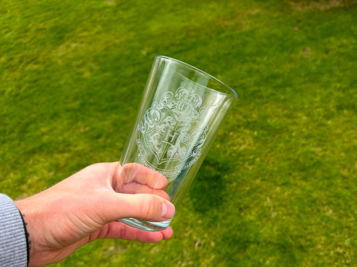 Hogwarts Shield Engraved Pint Glass, another view