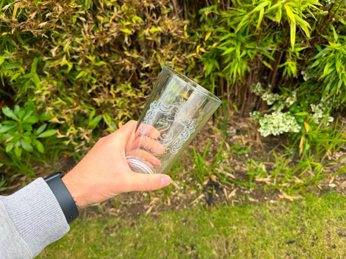 Slytherin Shield Engraved Pint Glass, another view