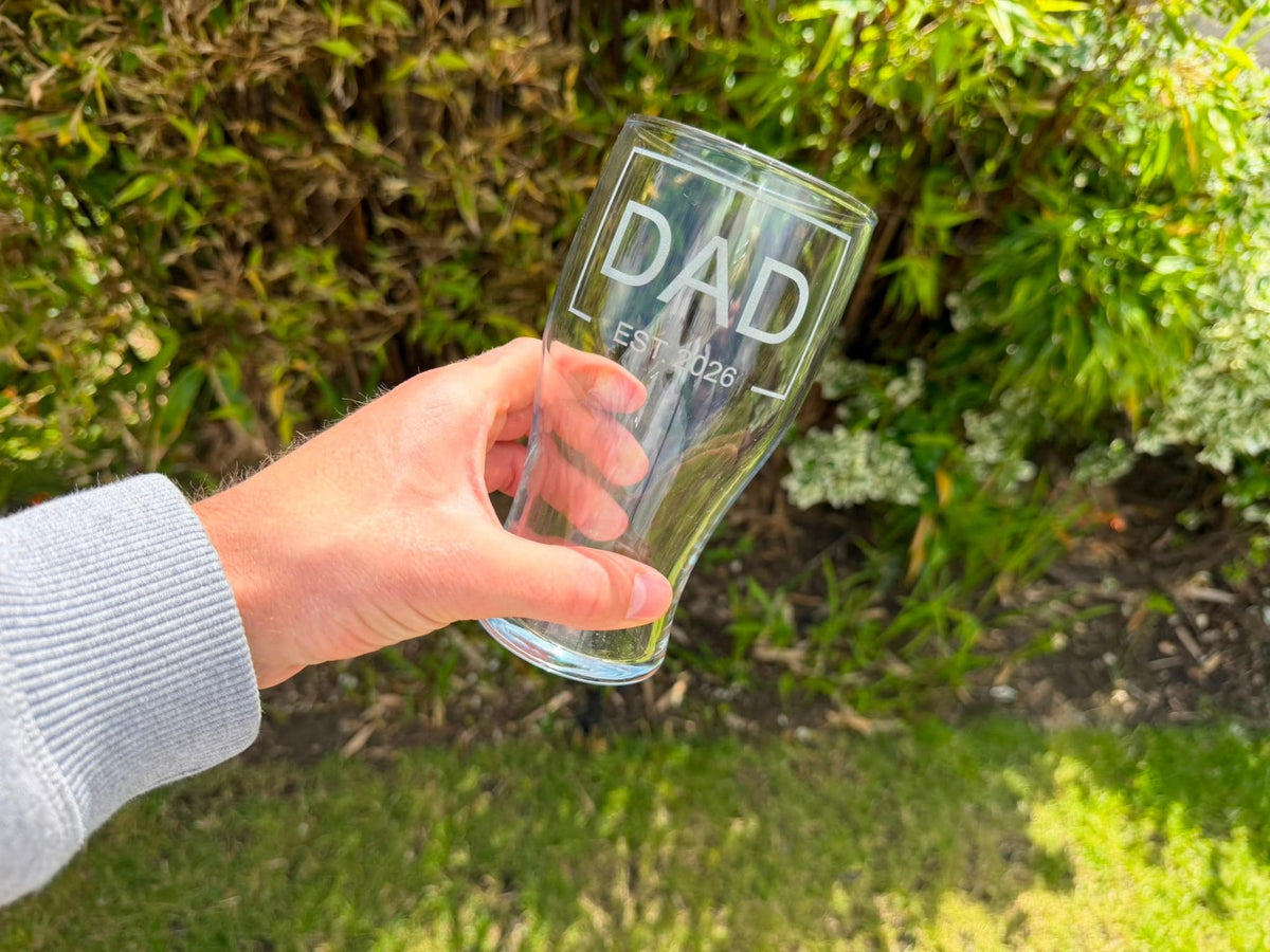 Dad Est Date Engraved Pint Glass, Personalised, another view