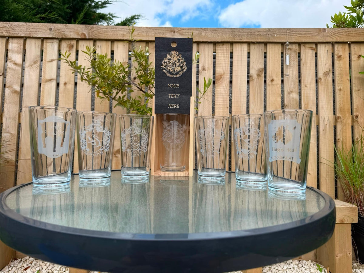 Hogwarts Shield Engraved Pint Glass, another view