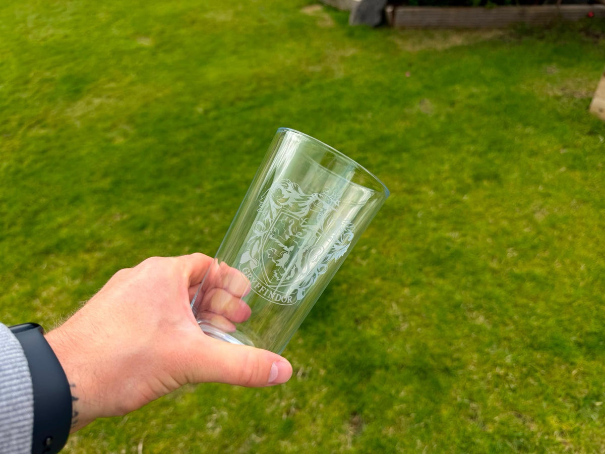 Gryffindor Shield Engraved Pint Glass, another view