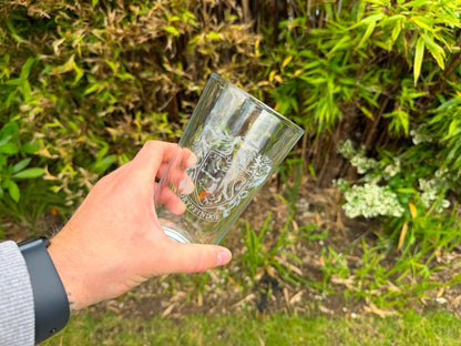 Gryffindor Shield Engraved Pint Glass, another view