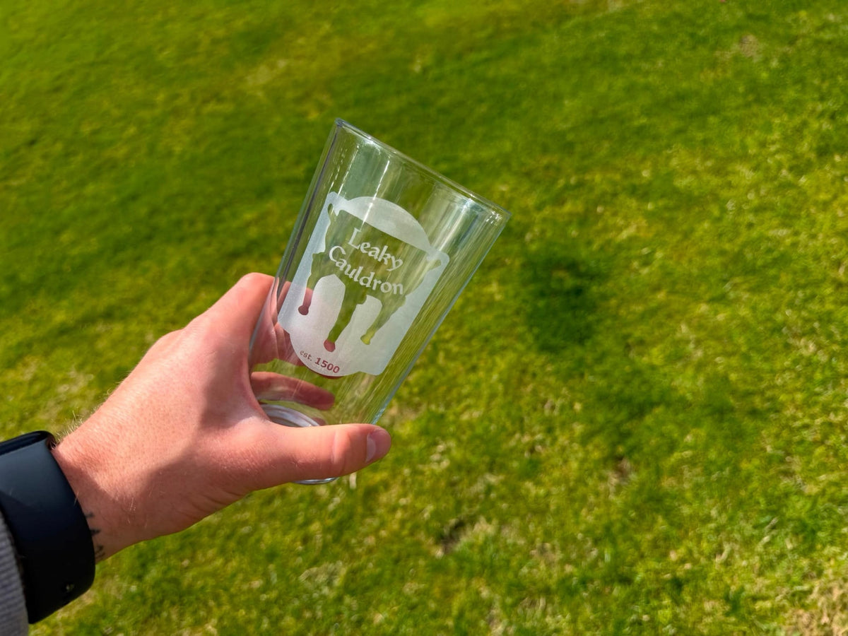 Leaky Cauldron Pub Sign Engraved Pint Glass, another view