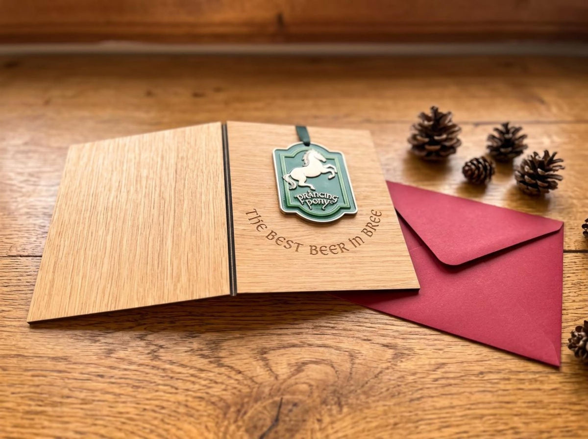 Village Inn Birthday Card with Hanging Decoration - Wooden Engraved Keepsake