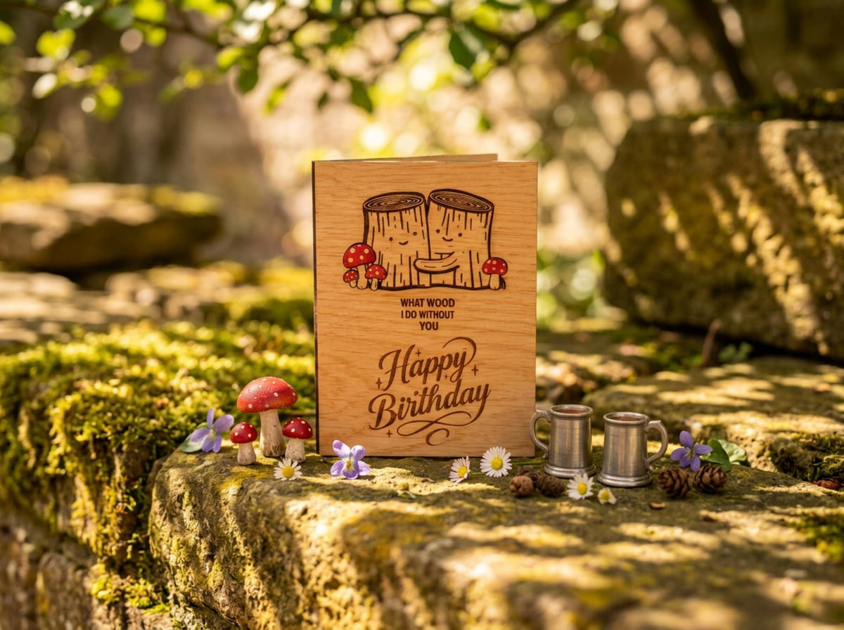 Birthday Card - What WOOD I Do Without You - Cute Pun Wooden Engraved Card