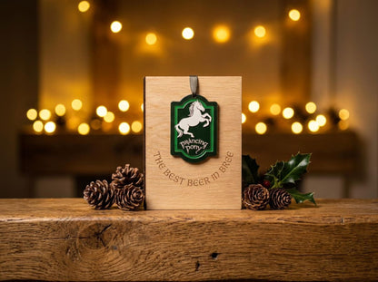 Village Inn Birthday Card with Hanging Decoration - Wooden Engraved Keepsake