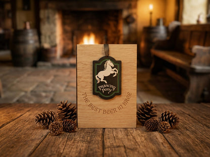 Village Inn Birthday Card with Hanging Decoration - Wooden Engraved Keepsake