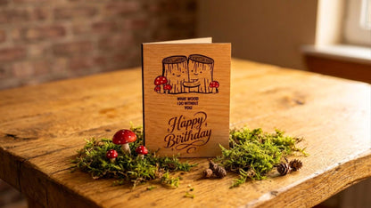 Birthday Card - What WOOD I Do Without You - Cute Pun Wooden Engraved Card
