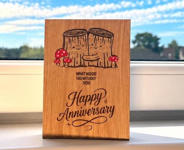 Anniversary Card - What Wood I Do Without You - Tree Anniversary Card - Cute Funny Wooden Engraved Keepsake & Envelope