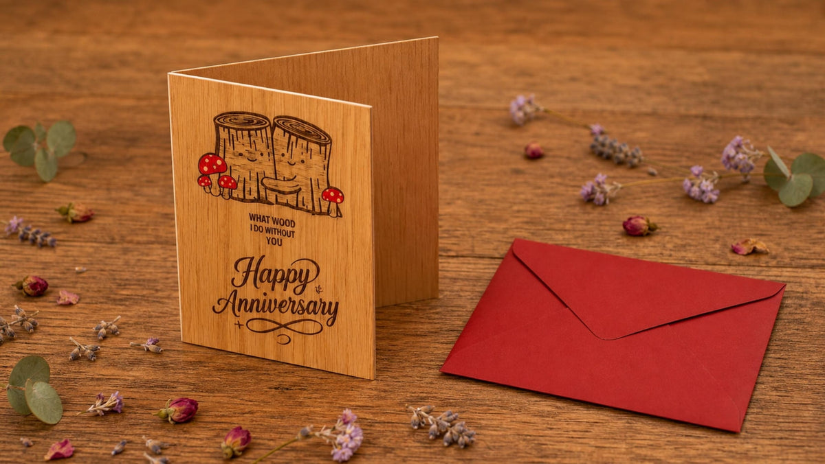 Anniversary Card - What Wood I Do Without You - Tree Anniversary Card - Cute Funny Wooden Engraved Keepsake & Envelope
