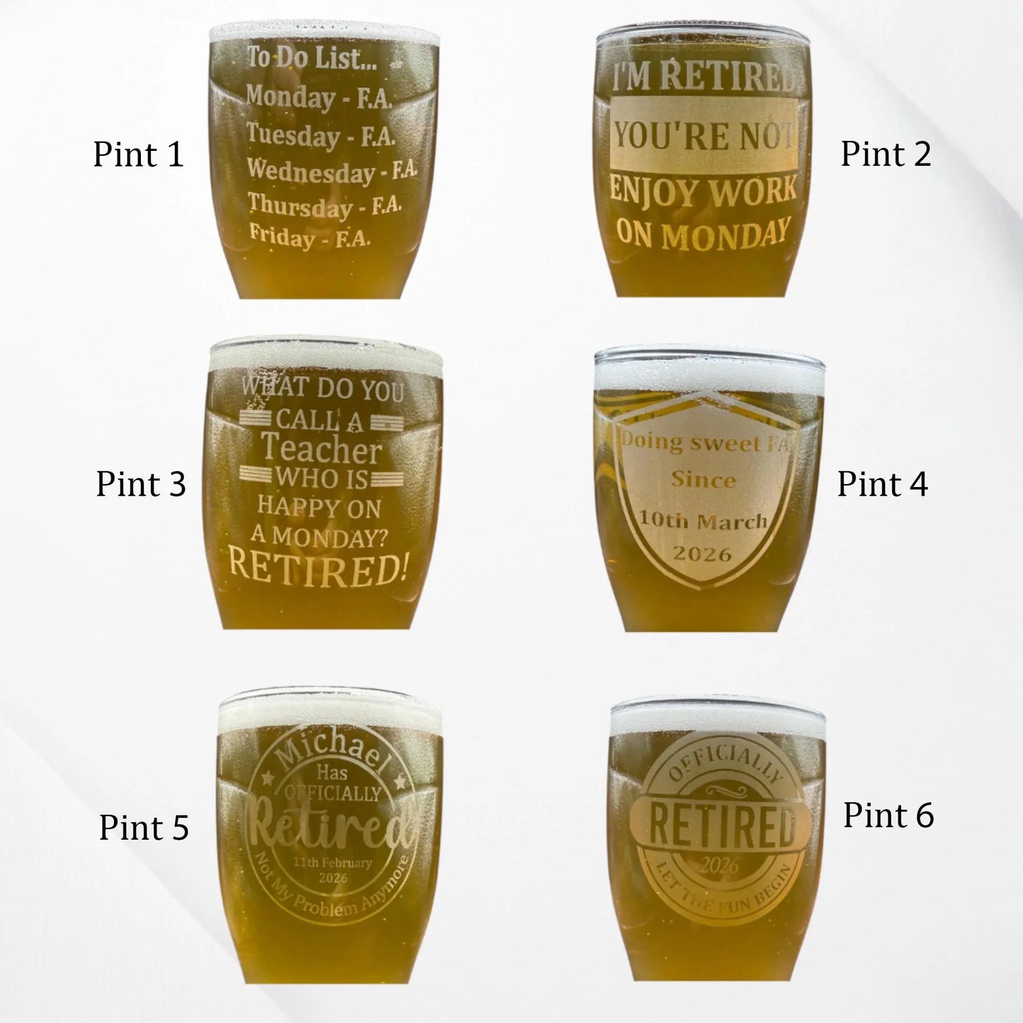 Personalised - Engraved Retirement Pint Glass - Presentation Box