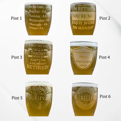 Personalised - Engraved Retirement Pint Glass - Presentation Box