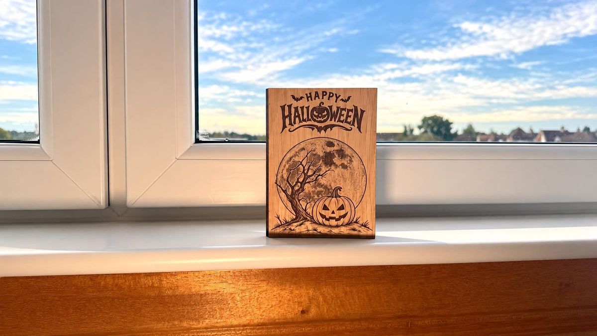 Pumpkin Moon Halloween Card - Wooden Engraved Card - Personalised