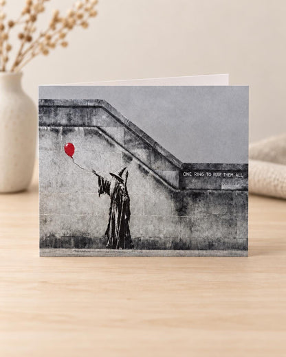 Wizard & Balloon - Street Art Style Card for Birthday, Anniversary or Congratulations - A5