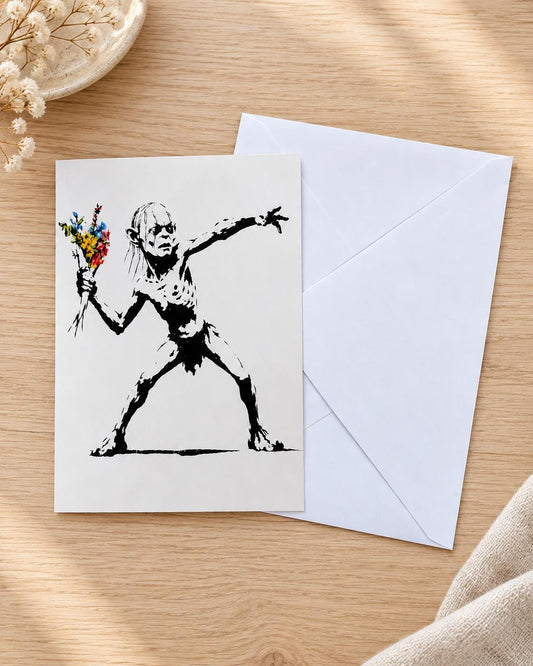 Creature Throwing Flowers - Street Art Style Card for Birthday, Anniversary or Congratulations - A5