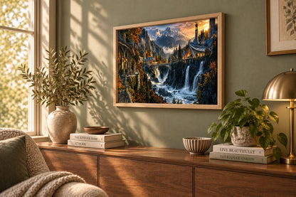 Elven Valley Framed Print - Fantasy Wall Art A3