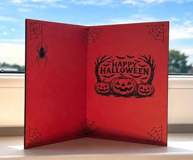 Pumpkin Moon Halloween Card - Wooden Engraved Card - Personalised