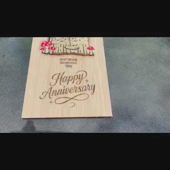Anniversary Card - What Wood I Do Without You - Tree Anniversary Card - Cute Funny Wooden Engraved Keepsake & Envelope