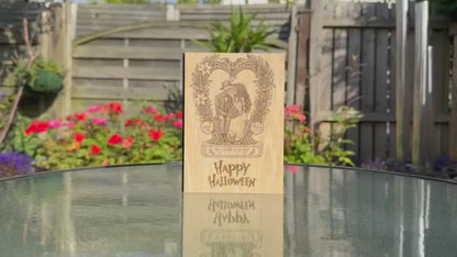 Till Death Do Us Part Halloween Card - Skeleton Wreath Wooden Engraved Card - Personalised
