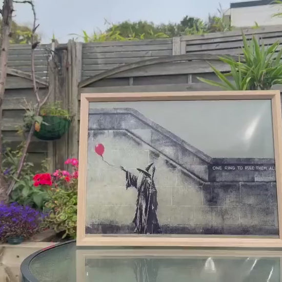 Wizard with Balloon Street Art Framed Print, Portrait