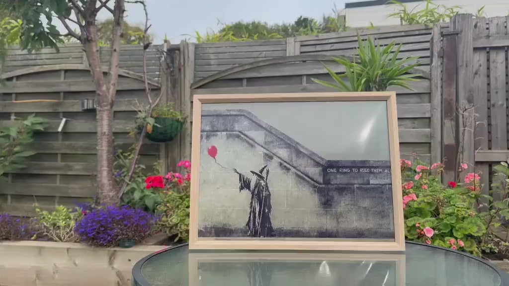 Wizard with Balloon Street Art Framed Print, Portrait