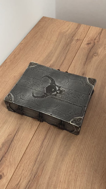 Engraved Wooden Book Box with integrated hinge