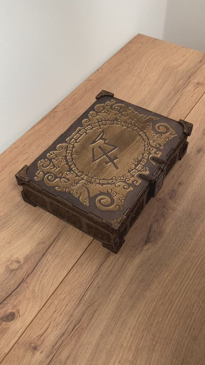 Engraved wooden Box with compartment inserts and integrated hinge and magnetic latch
