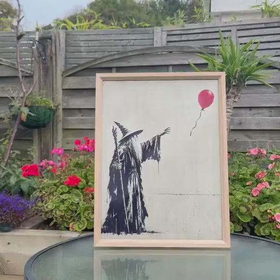 Wizard with Balloon Street Art Framed Print, Landscape